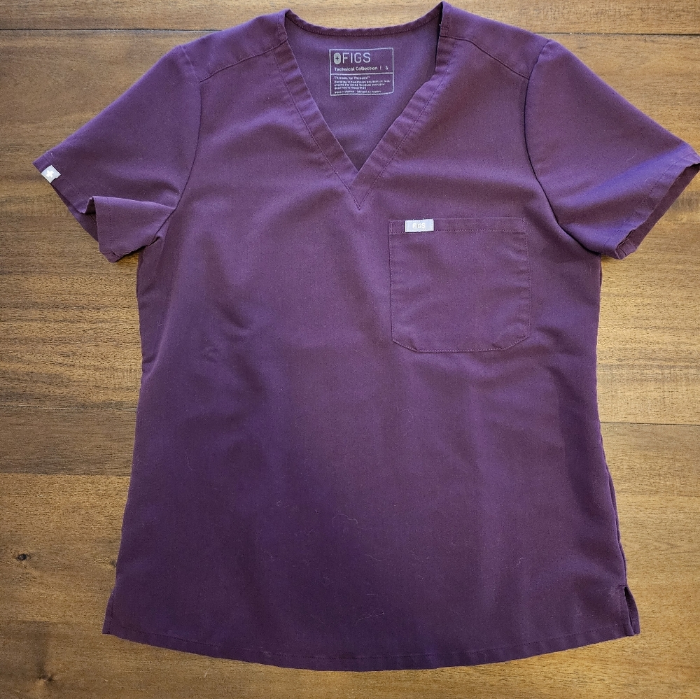 FIGS Technical Collection Deep Purple Catarina One-Pocket Scrub Top S Small